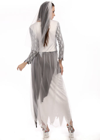 Ghost Bride Costume - Women's Haunted Wedding Halloween Dress with Veil