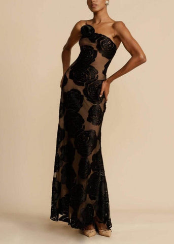 Rose Flower Three-Dimensional Burnt Flower Maxi Dress