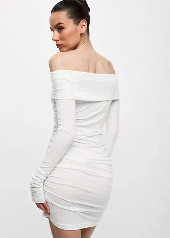 Elegant Off-Shoulder Ruched Bodycon Dress Timeless Chic for Every Occasion