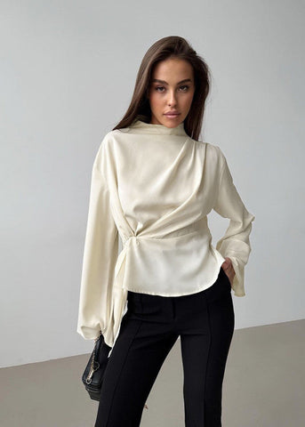 Ivory Twist-Front Draped Blouse