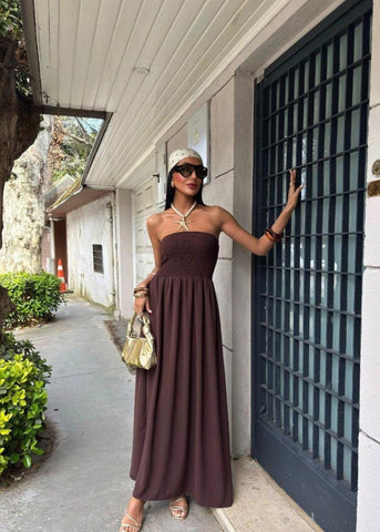 Lemon Daylight Strapless Smocked Maxi Dress