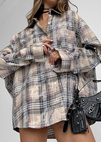 Loose Distressed Plaid Retro Shirt