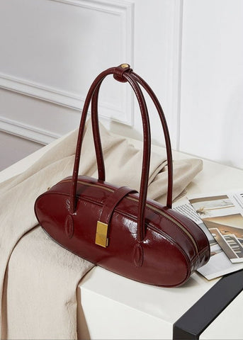 Oval Patent Leather Top Handle Bag Chic Structured Handbag for Women