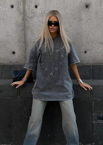 Shadow Pierced Oversized Tee Washed Black Street Statement
