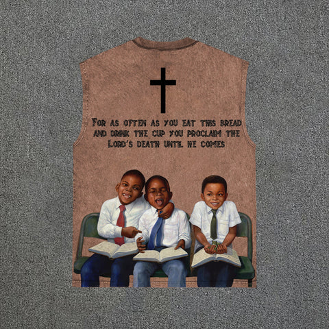 Retro First Sunday Faith Graphic Print Vintage Wash Sleeveless Tank Top