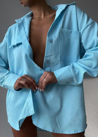 Glacier Ease - Oversized Button-Up Shirt