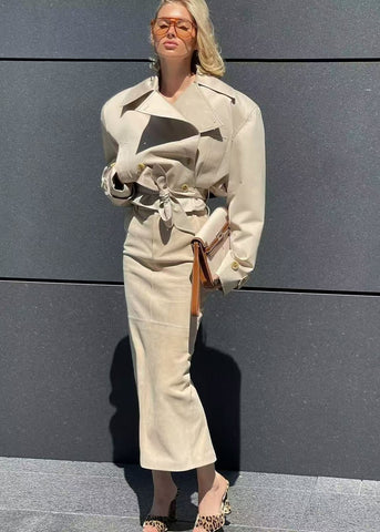 Marceline - Cropped Belted Trench Jacket with Oversized Lapels