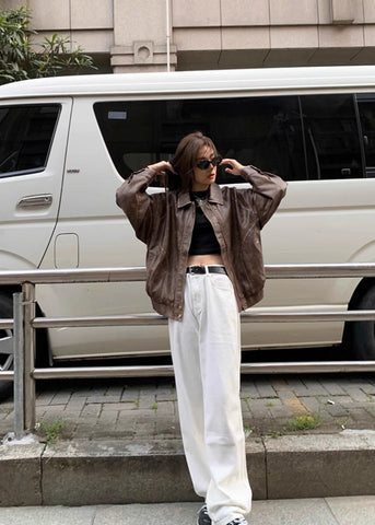 Nova Oversized Faux Leather Jacket Vintage Brown Streetwear Fit