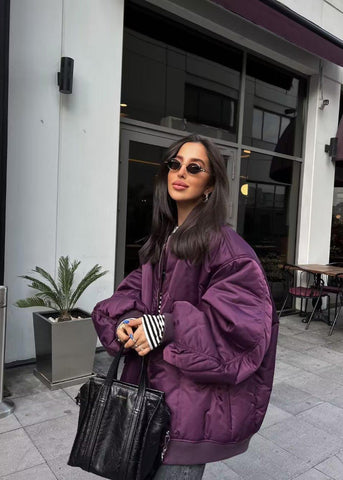 Plum Riot - Oversized Satin Bomber Jacket