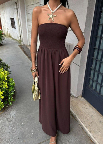 Lemon Daylight Strapless Smocked Maxi Dress