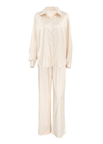 Ivory Drift Satin Relaxed Shirt & Pants Set