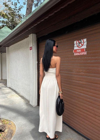 Lemon Daylight Strapless Smocked Maxi Dress