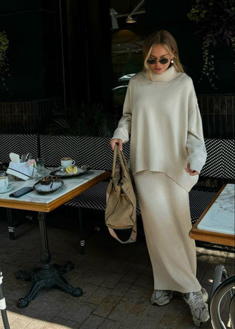 Lorienne - Oversized Knit Sweater and Maxi Skirt Set