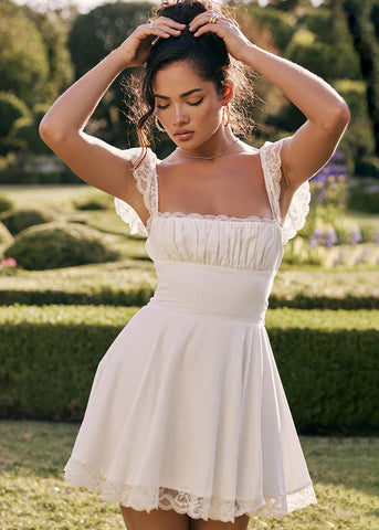 Éloïse Dress White Lace Mini with Corset Back