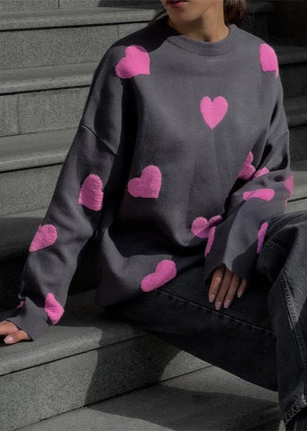 Love-EmbroideRed Heart Sweater - Cozy Women's Knitwear