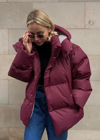 Oversized Puffer Jacket - Burgundy
