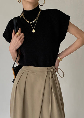 Lena Mock Neck Knit Top Sleeveless Black Essential