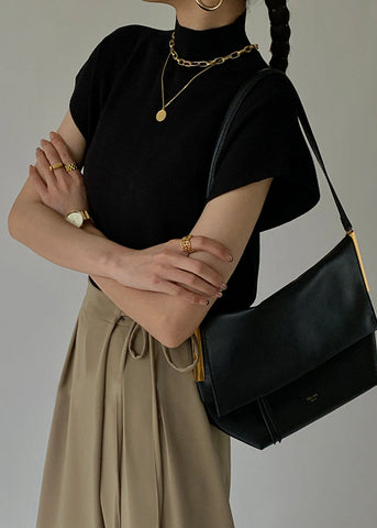 Lena Mock Neck Knit Top Sleeveless Black Essential