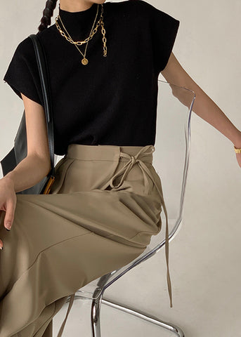 Lena Mock Neck Knit Top Sleeveless Black Essential