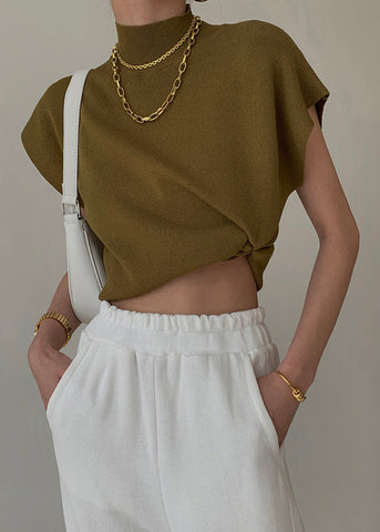 Lena Mock Neck Knit Top Sleeveless Black Essential