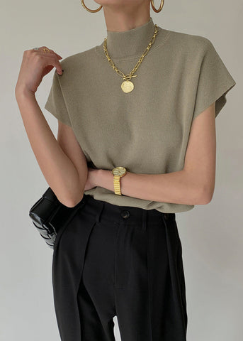 Lena Mock Neck Knit Top Sleeveless Black Essential