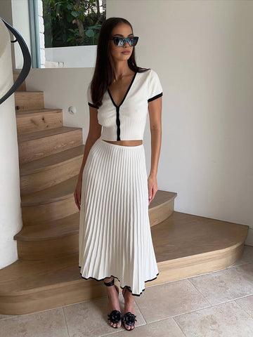 Monaco Set - Ribbed Knit Crop Top & Pleated Midi Skirt