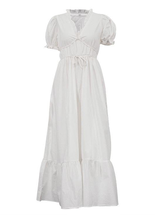 Ivory Grace - Puff Sleeve Linen Midi Dress