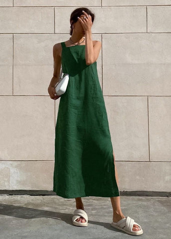 Isla Linen Midi Dress Relaxed Fit with Side Slits