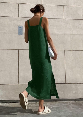 Isla Linen Midi Dress Relaxed Fit with Side Slits
