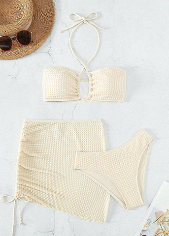 Santorini - TextuRed Halter Three-Piece Swim Set