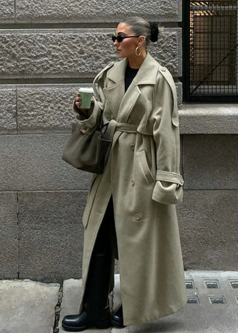 Sage Oversized Belted Coat