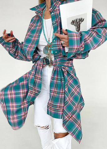 Plaid Oversized Frayed-Edge Shirt