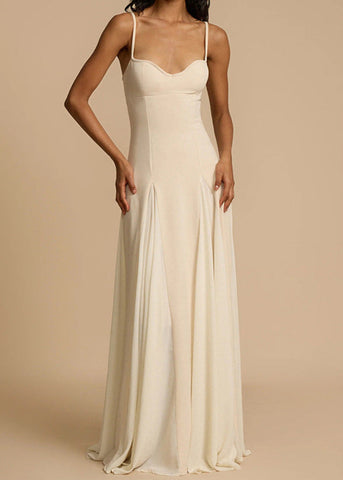 Oyster Bloom Spaghetti Strap Cream Maxi Dress