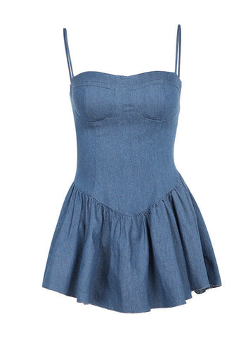 Indigo Charm - Denim Bustier Mini Dress