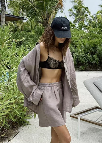 Isla White Linen Shirt and Shorts Set