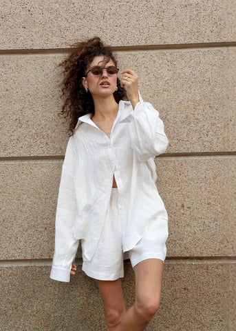Isla White Linen Shirt and Shorts Set