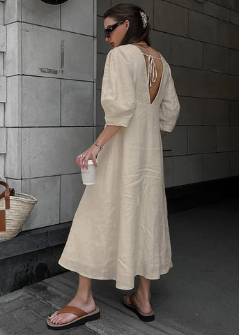 Noelle Linen Button-Down Midi Dress