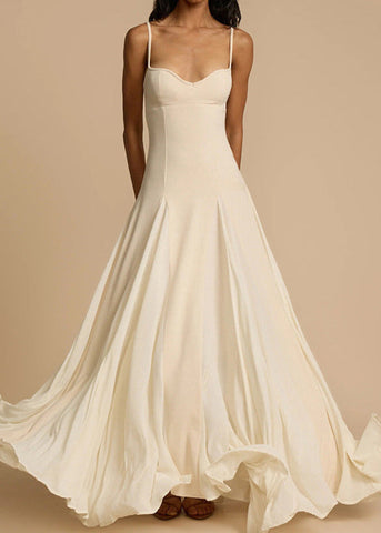 Oyster Bloom Spaghetti Strap Cream Maxi Dress