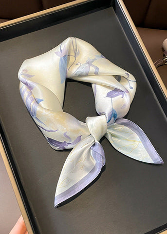 Iris Dusk - Satin Square Scarf with Lavender Bloom Print