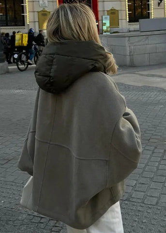 Oversized Hooded Zip Jacket - Padded Collar Comfort