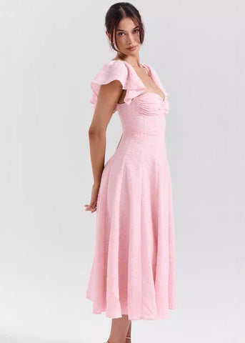 Rosalie - Textured Flutter Sleeve Midi Dress
