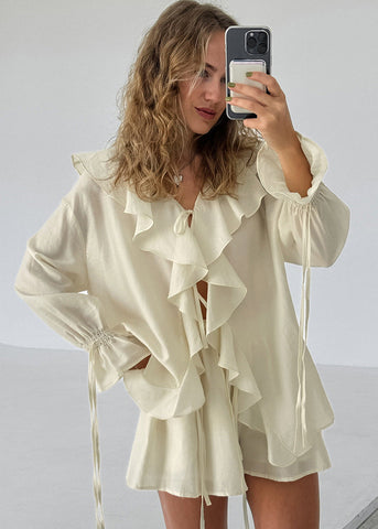 Ruffle Charm - Flowy Two-Piece Set with Statement Details