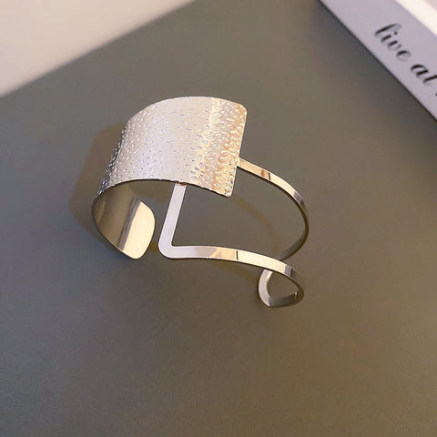 Sculpted Geo Cuff - Textured Gold Open Bracelet