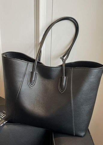 Elara Two-Tone PU Leather Tote Bag with Long Shoulder Straps