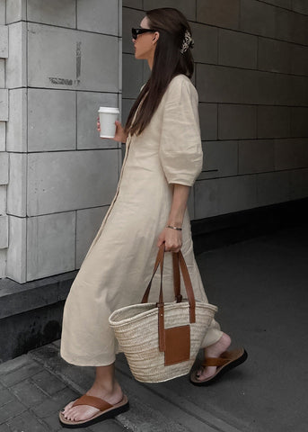 Noelle Linen Button-Down Midi Dress