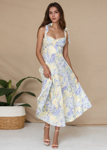 Lunaria Dress Floral Tie-Shoulder Sweetheart Midi