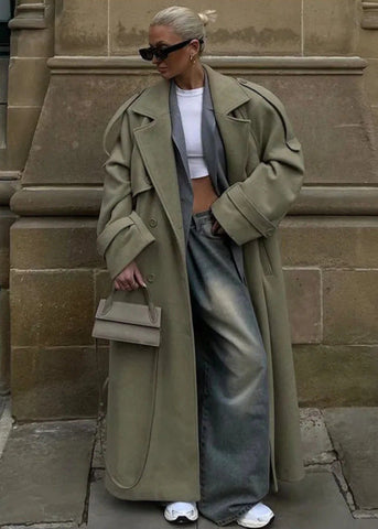 Sage Oversized Belted Coat