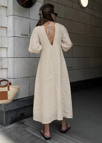 Noelle Linen Button-Down Midi Dress