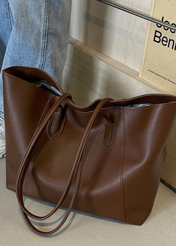 Elara Two-Tone PU Leather Tote Bag with Long Shoulder Straps