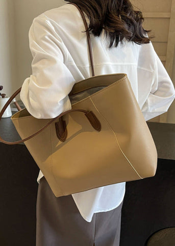 Elara Two-Tone PU Leather Tote Bag with Long Shoulder Straps